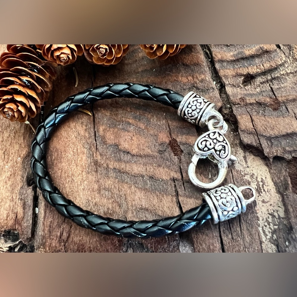 Brighton Black Breaded Bracelet Fine Silver Plated  Rope Heart Lobster 8”